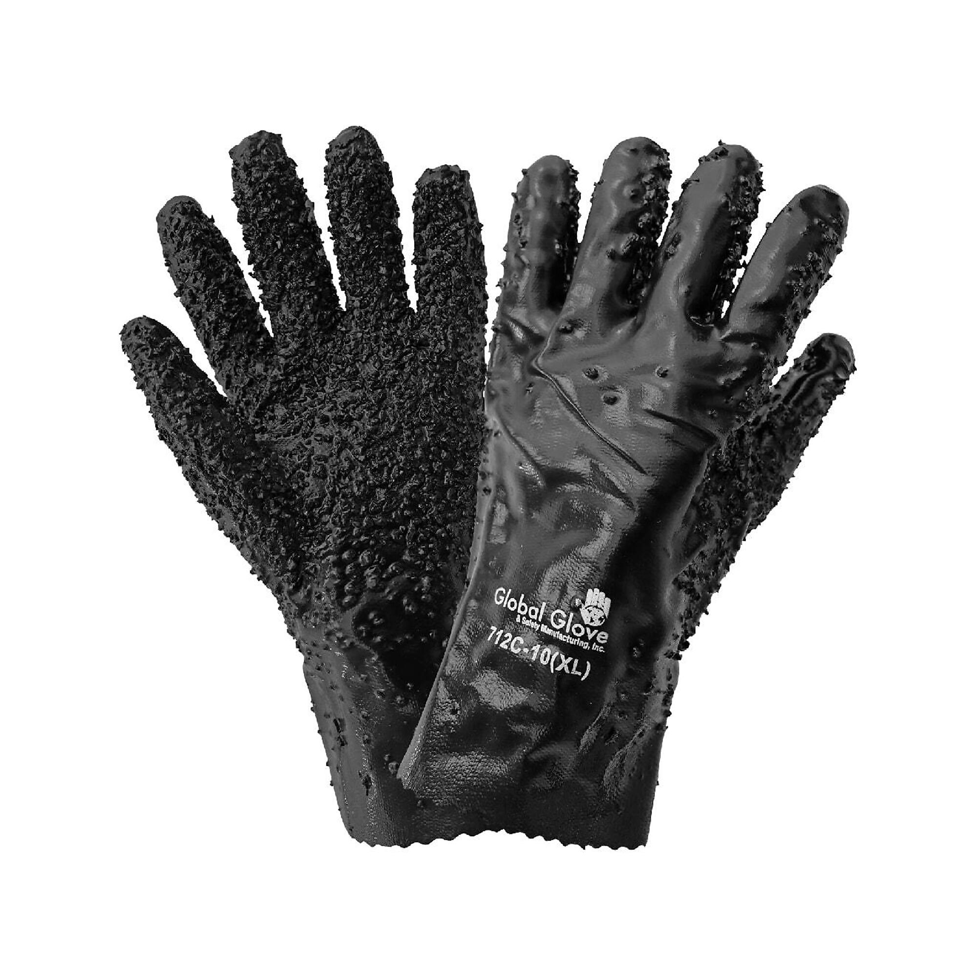 Global Glove 12-Inch Double-Coated Chip PVC Chemical Gloves - 12 Pairs